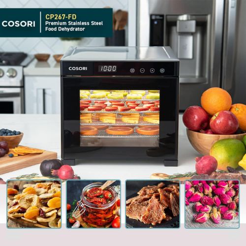  [아마존베스트]COSORI Food Dehydrator Machine (50 Free Recipes), Stainless Steel Dryer for Fruit, Meat Dog Treats, with Timer and Temperature, Control, 6 Trays, ETL Listed, Beef Jerky, Herbs, CP2