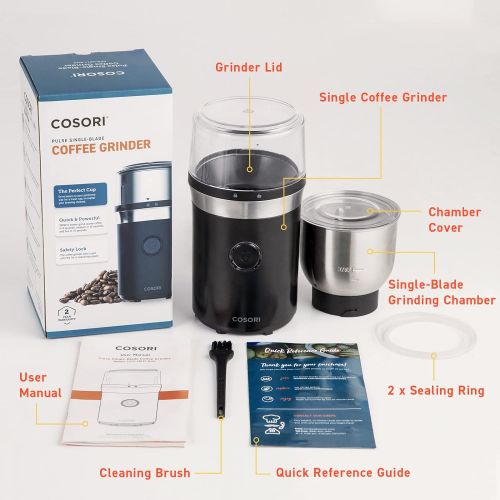  COSORI Coffee Grinder Electric, Coffee Beans Grinder, Espresso Grinder, Coffee Mill also for Spices, Herbs, Grains, Included 1 Removable Stainless Steel Bowl, Black