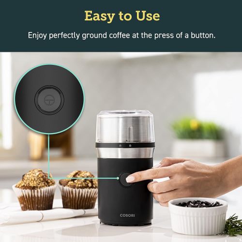  COSORI Coffee Grinder Electric, Coffee Beans Grinder, Espresso Grinder, Coffee Mill also for Spices, Herbs, Grains, Included 1 Removable Stainless Steel Bowl, Black