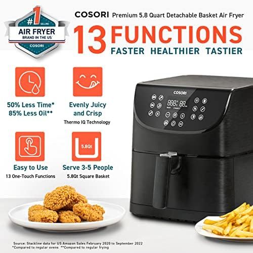  COSORI Air Fryer Oven Combo 5.8QT Max Xl Large Cooker (Cookbook with 100 Recipes), One-Touch Screen with 11 Precise Presets and Shake Reminder, Nonstick and Dishwasher-Safe Square