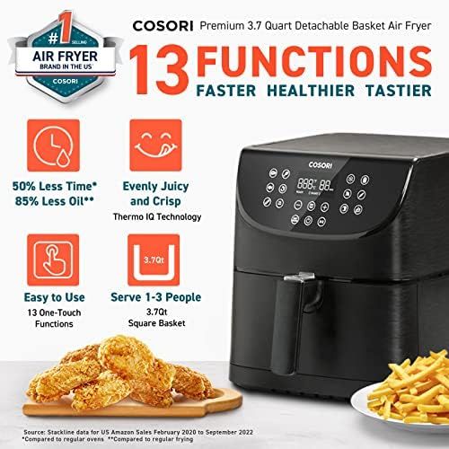  COSORI Air Fryer Oven Compact 3.7 Qt, Suitable For Families Of 1?3 (100 Recipes), 11 One-Touch Digital Presets, Preheat & Shake Reminder, Nonstick & Dishwasher-Safe Square Basket,