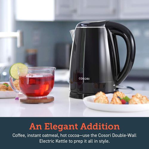  [아마존베스트]COSORI 1.8 Qt Tea Kettle Double Wall 304 Stainless Steel BPA Free Hot Water Boiler, Auto Shut-Off and Boil-Dry Protection, Cordless, ETL/CETL Approved, 1.8Qt, Black