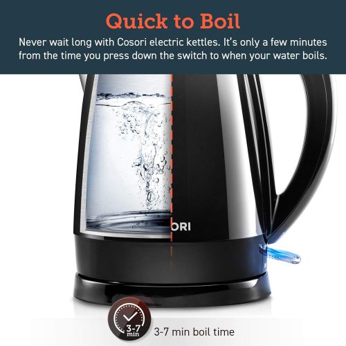  [아마존베스트]COSORI 1.8 Qt Tea Kettle Double Wall 304 Stainless Steel BPA Free Hot Water Boiler, Auto Shut-Off and Boil-Dry Protection, Cordless, ETL/CETL Approved, 1.8Qt, Black