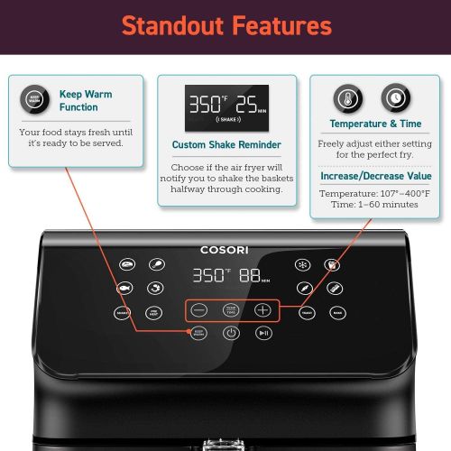  [아마존베스트]COSORI Air Fryer, Large XL 5.8 Quart 1700-Watt Oven & Oilless Cooker with Cookbook(100 Recipes) LED Digital Tilt One-Touchscreen with Preheat, Customizable 10 Presets & Shake Remin