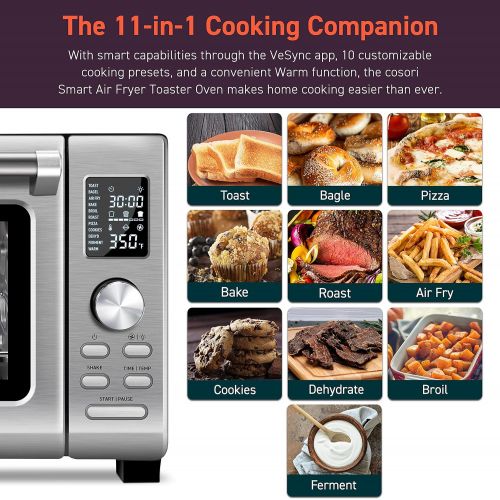  [아마존베스트]COSORI Air Fryer Toaster Oven Combo, 11-in-1 Countertop Dehydrator for Chicken, Pizza and Cookies, 30 Recipes & 4 Accessories Included, Work with Alexa, 25L, Silver