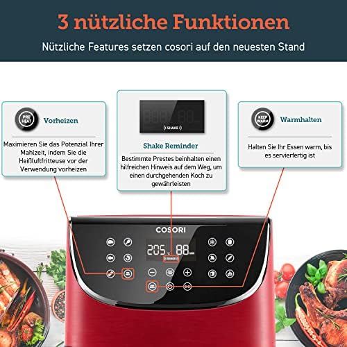  [아마존베스트]Cosori Air Fryer 5.5L XXL, Deep Fryer, Hot Air Fryer with Digital LED Touch Screen, 11 Programmes, Preheating And Keeping Warm, Shake Mode, 100 Recipe Booklet, Oil Not Included, 17