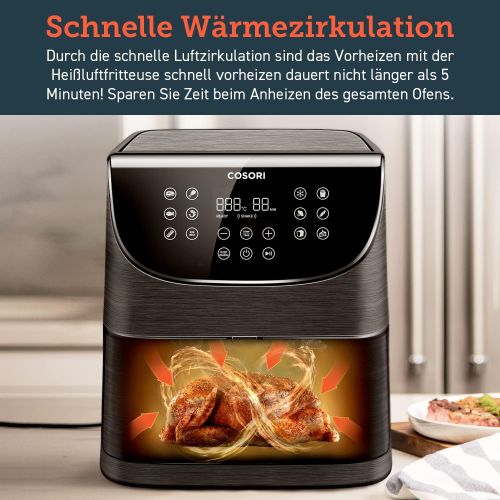  [아마존베스트]COSORI Heissluftfritteuse Airfryer Friteuse Heissluft Fritteusen Air Fryer mit Digitalem LED-Touchscreen, 11 Programmen, Vorheizen&Warmhalten, Shake-Modus, 100 Rezeptheft, BPA-Frei,