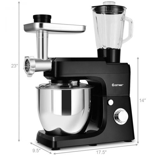 코스트웨이 COSTWAY 3 In 1 Upgraded Stand Mixer with Stainless Steel Bowl Blender Meat Grinder Sausage Stuffer