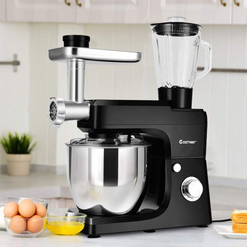 코스트웨이 COSTWAY 3 In 1 Upgraded Stand Mixer with Stainless Steel Bowl Blender Meat Grinder Sausage Stuffer