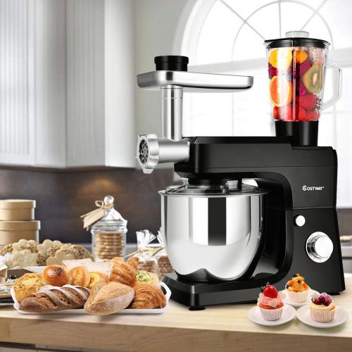 코스트웨이 COSTWAY 3 In 1 Upgraded Stand Mixer with Stainless Steel Bowl Blender Meat Grinder Sausage Stuffer