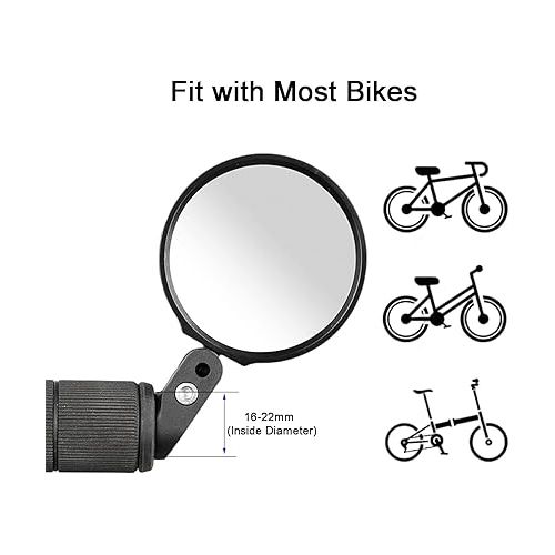  Bike Mirror, Bicycle Mirrors for Handlebars with 360-Degree Rotation and Unbreakable Convex Rearview Lens for Safe Cycling (2 Sets)