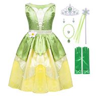 Cotrio Green Fairy Frog Princess Dress Girls Birthday Party Fancy Dresses Kids Halloween Elf Costume Outfits with Accessories