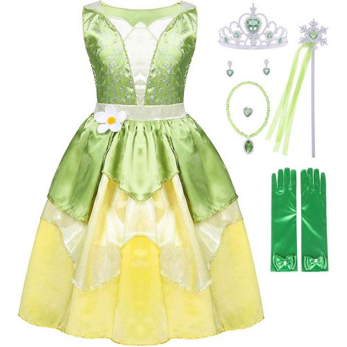  Cotrio Green Fairy Frog Princess Dress Girls Birthday Party Fancy Dresses Kids Halloween Elf Costume Outfits with Accessories