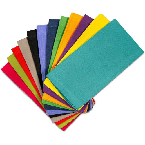  COTTON CRAFT Classic Cotton Set of 12 Pure Cotton Solid Color Dinner Napkins, 20 inch x 20 inch, Assorted Colors Multi Pack