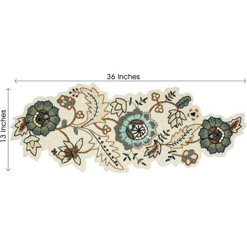  [아마존베스트]COTTON CRAFT Mesa Jacquelina Handmade Beaded Table Runner, Ivory Blue and Gold Floral 13 x 36 inch