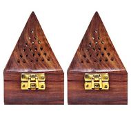 인센스스틱 COTTON CRAFT - 2 Pack - Wood Incense Burner Holder with Brass Inlays - Handmade from Solid Wood and Brass - Size - 10 x 1.4