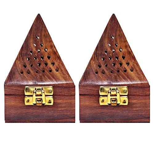  인센스스틱 COTTON CRAFT - 2 Pack - Wood Incense Burner Holder with Brass Inlays - Handmade from Solid Wood and Brass - Size - 10 x 1.4