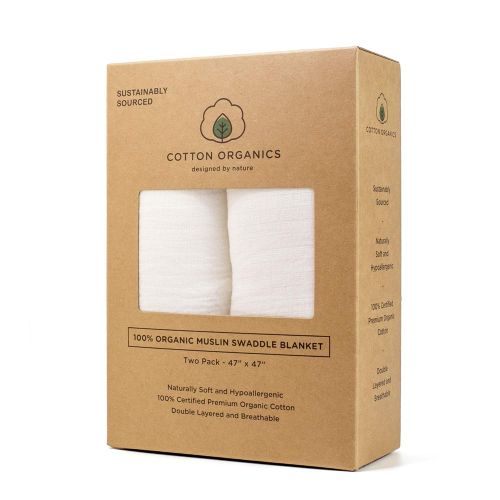  COTTON ORGANICS Cotton Organics Muslin Swaddle Blankets - Extra Soft and Hypoallergenic Organic Cotton - Pack of 2