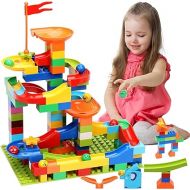 COUOMOXA Marble Run Building Blocks: Compatible Classic Large Blocks Maze Track Sets - Big Blocks Educational STEM for Toddlers - Birthday Toys Gifts for 2 3 4 5 6 7 8 Year Old Boys & Girls