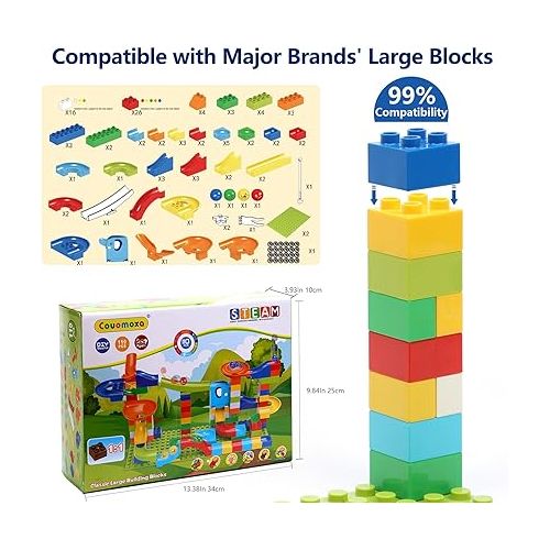  COUOMOXA Marble Run Building Blocks: Compatible Classic Large Blocks Maze Track Sets - Big Blocks Educational STEM for Toddlers - Birthday Toys Gifts for 2 3 4 5 6 7 8 Year Old Boys & Girls