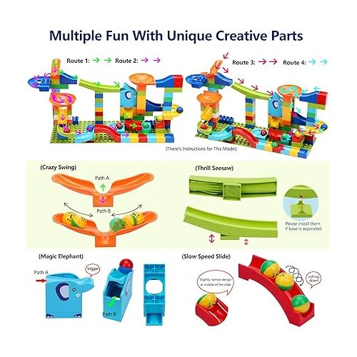  COUOMOXA Marble Run Building Blocks: Compatible Classic Large Blocks Maze Track Sets - Big Blocks Educational STEM for Toddlers - Birthday Toys Gifts for 2 3 4 5 6 7 8 Year Old Boys & Girls