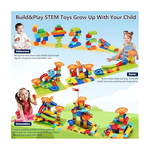  COUOMOXA Marble Run Building Blocks: Compatible Classic Large Blocks Maze Track Sets - Big Blocks Educational STEM for Toddlers - Birthday Toys Gifts for 2 3 4 5 6 7 8 Year Old Boys & Girls