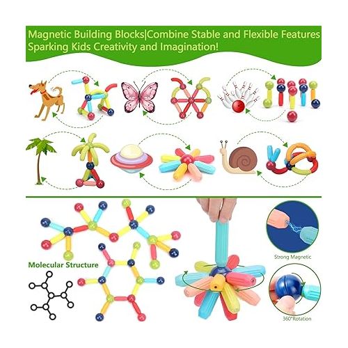  COUOMOXA 74 PCS Magnetic Blocks Sticks Construction Building, Learning Education Stem Preschool Toddler Kids Toys for 3+ Year Old, Montessori Toys for Toddlers Gifts