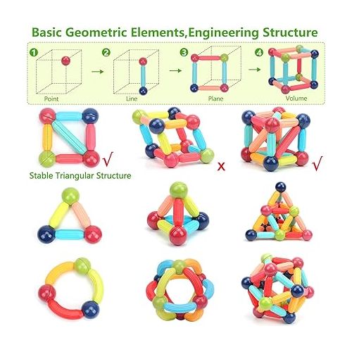  COUOMOXA 74 PCS Magnetic Blocks Sticks Construction Building, Learning Education Stem Preschool Toddler Kids Toys for 3+ Year Old, Montessori Toys for Toddlers Gifts