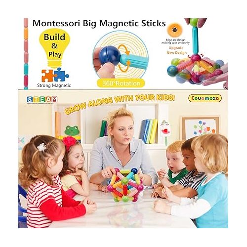  COUOMOXA 132 PCS Magnetic Building Blocks Toy-Stem Construction Building Set Learn Resource for Toddler Kids Magnet Toys for 3+ Year Old Montessori Toys for 2-6 Year Old Girl Boys Birthday Gift