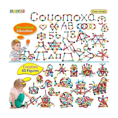  COUOMOXA 132 PCS Magnetic Building Blocks Toy-Stem Construction Building Set Learn Resource for Toddler Kids Magnet Toys for 3+ Year Old Montessori Toys for 2-6 Year Old Girl Boys Birthday Gift