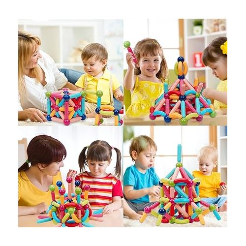  COUOMOXA 132 PCS Magnetic Building Blocks Toy-Stem Construction Building Set Learn Resource for Toddler Kids Magnet Toys for 3+ Year Old Montessori Toys for 2-6 Year Old Girl Boys Birthday Gift