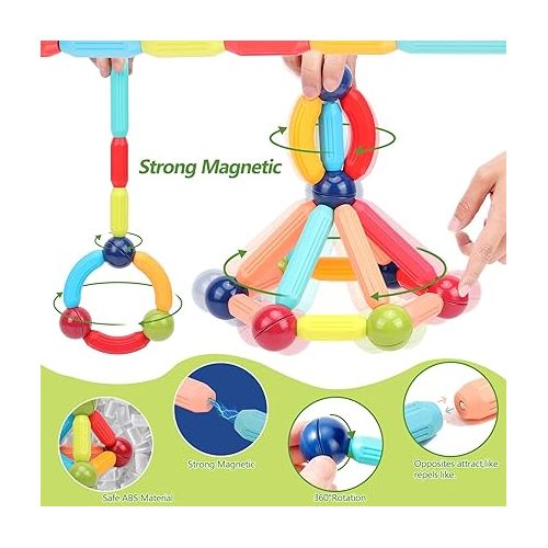  COUOMOXA Magnetic Building Sticks Blocks Kids Toys, Stem Educational Construction Montessori Toys 3 4 5 6 8 Year Old Girls and Boys Gifts for Christmas Birthday,Preschool Tinker Counting Toddler Toys