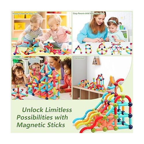  COUOMOXA Magnetic Building Sticks Blocks Kids Toys, Stem Educational Construction Montessori Toys 3 4 5 6 8 Year Old Girls and Boys Gifts for Christmas Birthday,Preschool Tinker Counting Toddler Toys