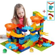 [아마존베스트]COUOMOXA Marble Run Building Blocks Construction Toys Set Puzzle Race Track for Kids Marble Roller Coaster -97 Pieces(2 in 1)