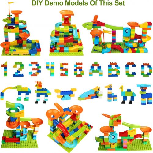  [아마존베스트]COUOMOXA Marble Run Building Blocks Construction Toys Set Puzzle Race Track for Kids Marble Roller Coaster -97 Pieces(2 in 1)