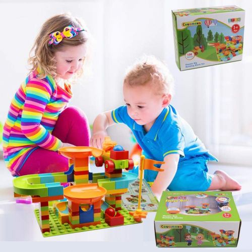  COUOMOXA Marble Run Building Blocks Classic Big Blocks STEM Toy Bricks Set Kids Race Track Compatible with All Major Brands 106 PCS Various Track Models for Boys Girls Aged 3,4,5,6
