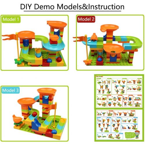  COUOMOXA Marble Run Building Blocks Classic Big Blocks STEM Toy Bricks Set Kids Race Track Compatible with All Major Brands 106 PCS Various Track Models for Boys Girls Aged 3,4,5,6