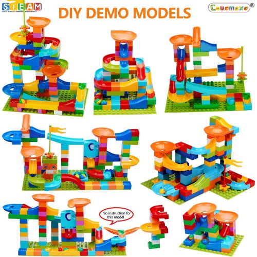  [아마존베스트]COUOMOXA Marble Run Building Blocks Classic Big Blocks STEM Toy Bricks Set Kids Race Track Compatible with All Major Brands 110 PCS Various Track Models for Boys Girls Toddler Age