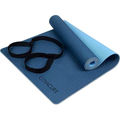  [아마존베스트]COVACURE Yoga Mat Gym Mat Sports Mat - 183 x 66 x 0.6 cm Fitness Mat TPE Non-Slip Yoga Mat, Light, Durable with Carry Strap for Yoga & Pilates (Blue)