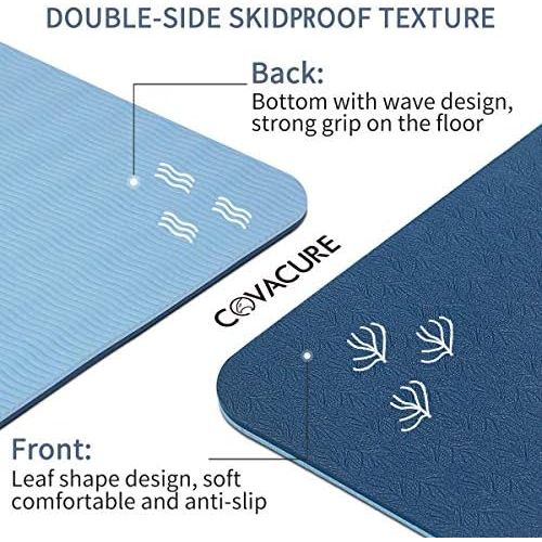  [아마존베스트]COVACURE Yoga Mat Gym Mat Sports Mat - 183 x 66 x 0.6 cm Fitness Mat TPE Non-Slip Yoga Mat, Light, Durable with Carry Strap for Yoga & Pilates (Blue)