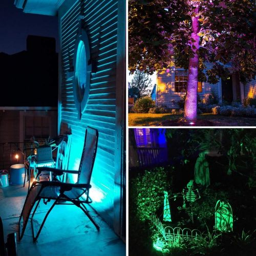  COVOART Color Changing Landscape Lights, 16W Outdoor Landscape Spotlights with Spike Stand 12V 2A or 3A Low Voltage Landscape Lighting, IP66 Waterproof Garden Yard Trees Flags Path