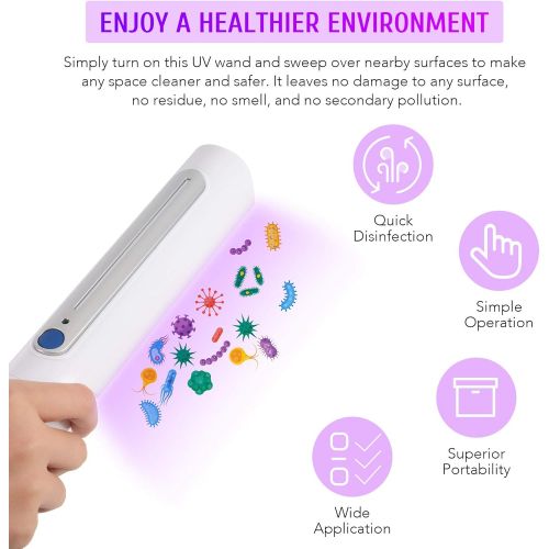  CO-Z Handheld UV Light Sanitizer, Portable Ultraviolet Light Sterilizer Wand, 99.9% Disinfection Room Bedding and Laundry Sanitizer, UV-C Sanitizing Light Wand for Home Office Car