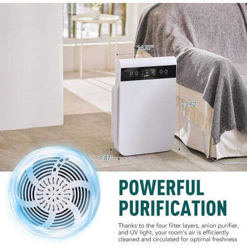  CO-Z HEPA Air Purifier for Home Office, 540 sq ft Room Capacity, 6 Layer Air Cleaner with True HEPA Filter, Air Ionizer, Remote Control, Large Air Purifier for Smokers