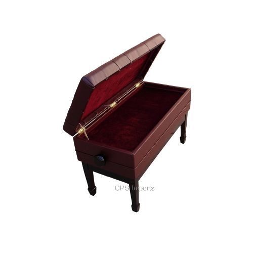  CPS Imports Adjustable Duet Size Genuine Leather Artist Concert Piano Bench Stool in Mahogany with Music Storage