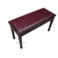 CPS Imports Mahogany Genuine Leather Concert Grand Duet Piano Bench Stool with Music Storage