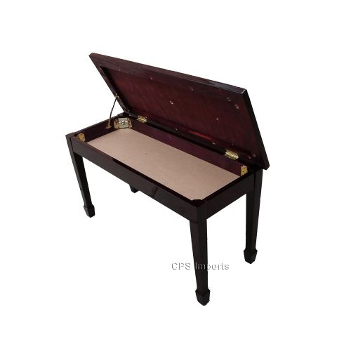  CPS Imports Mahogany Genuine Leather Concert Grand Duet Piano Bench Stool with Music Storage
