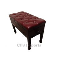 CPS Imports Adjustable Duet Size Genuine Leather Artist Piano Bench Stool in Mahogany with Music Storage