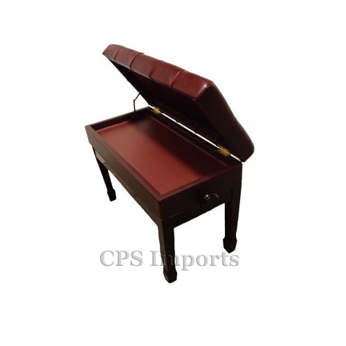  CPS Imports Adjustable Duet Size Genuine Leather Artist Piano Bench Stool in Mahogany with Music Storage