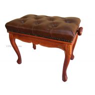 CPS Imports Antique Style Adjustable Genuine Leather Piano Bench Stool in Brown
