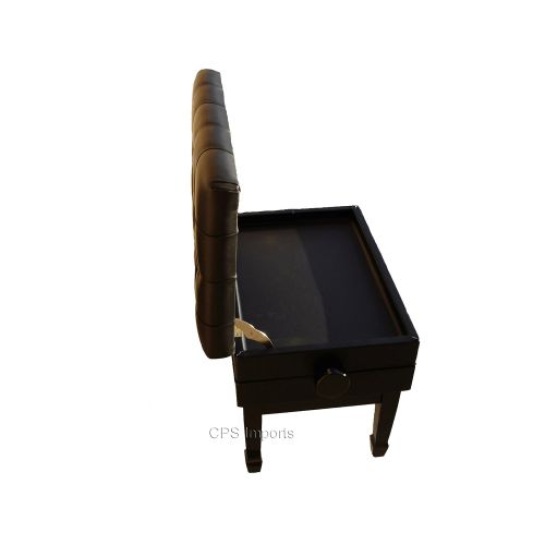  CPS Imports Adjustable Genuine Leather Artist Concert Piano Bench Stool in Ebony Satin with Music Storage